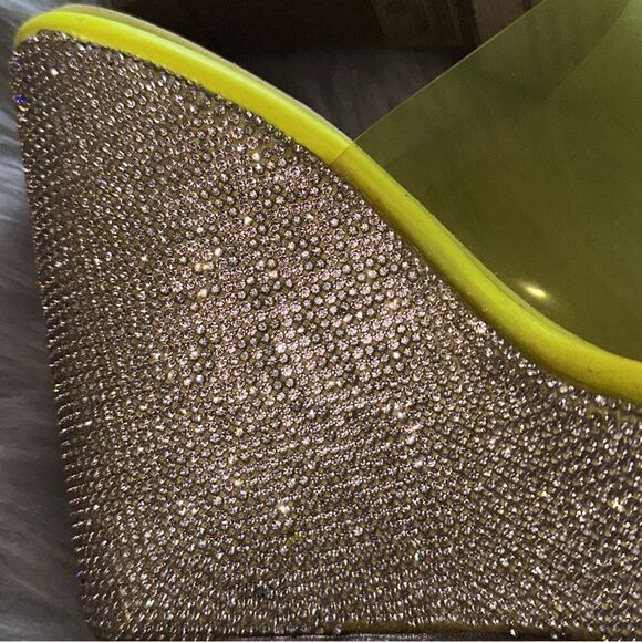 Chase + Chloe rhinestone platforms. Neon yellow and clear. - Picture 4 of 9